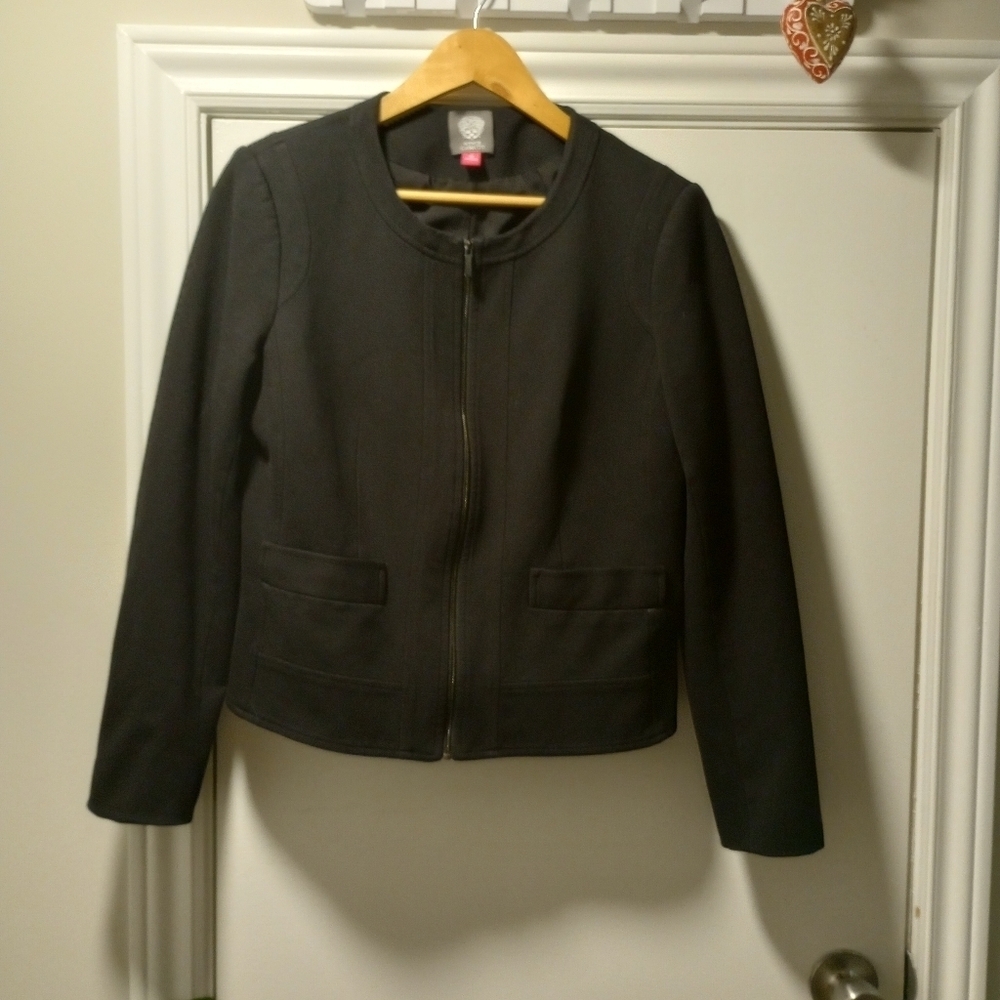 Vince Camuto Black Zip Jacket Size 10 Structured Career Blazer EUC